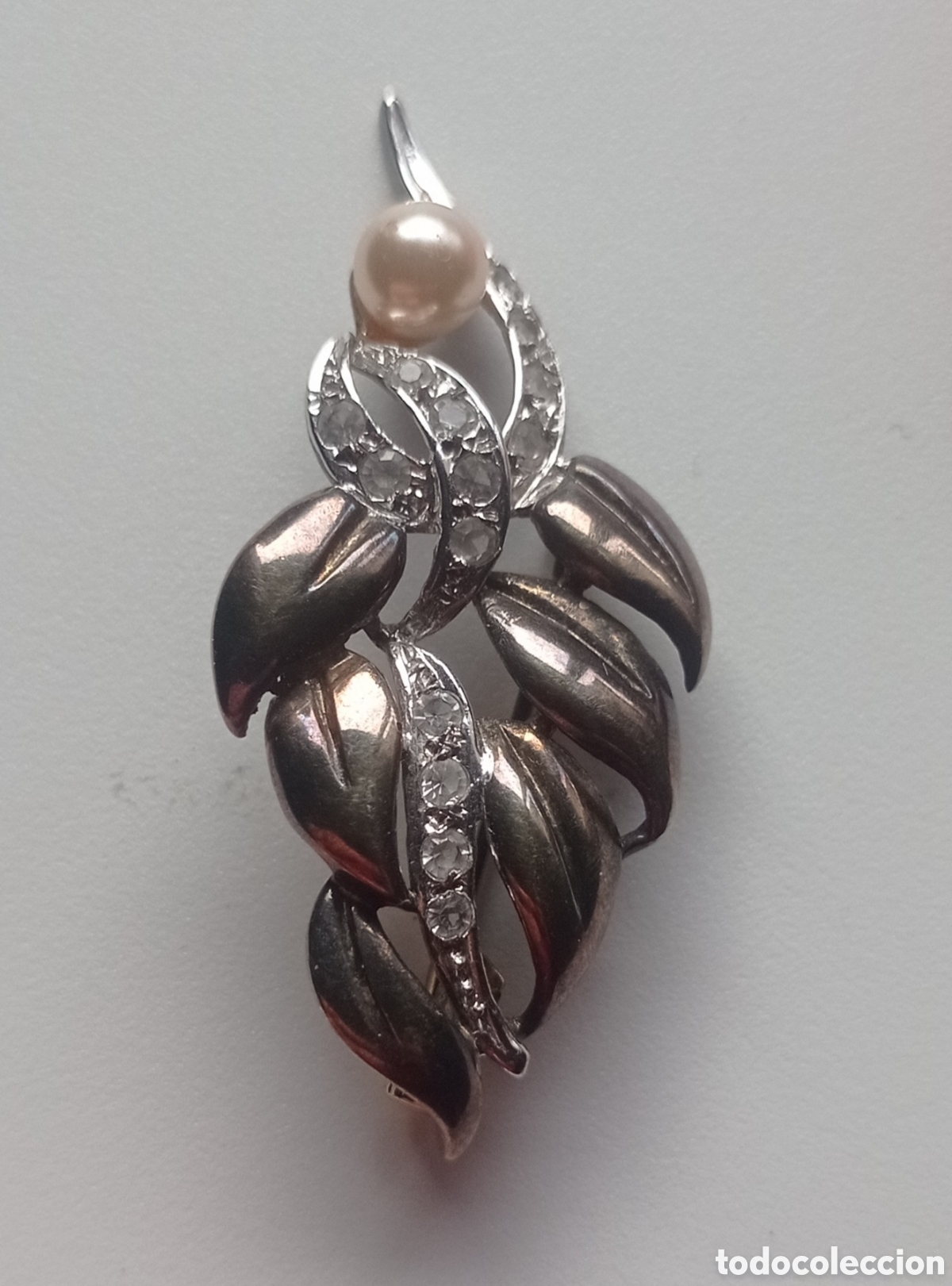 Joyeria: ⚜️BROCHE ANTIGUO DE PLATA CON PERLA Y PEDRER&Iacute;A - Foto 4