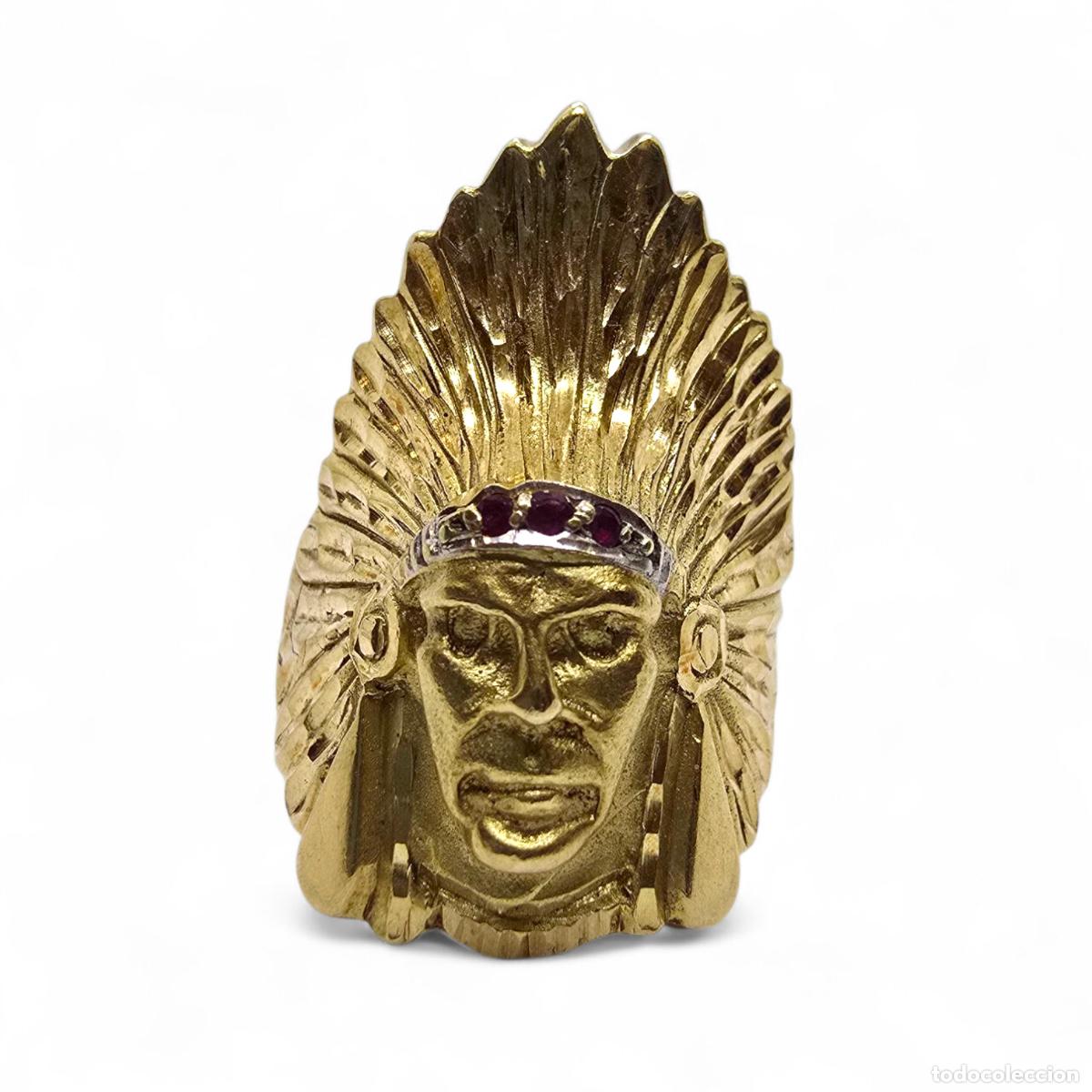 Joyeria: Anillo de caballero en oro amarillo de 18kt &ndash; Motivo &rdquo;Jefe Nativo Americano&rdquo;