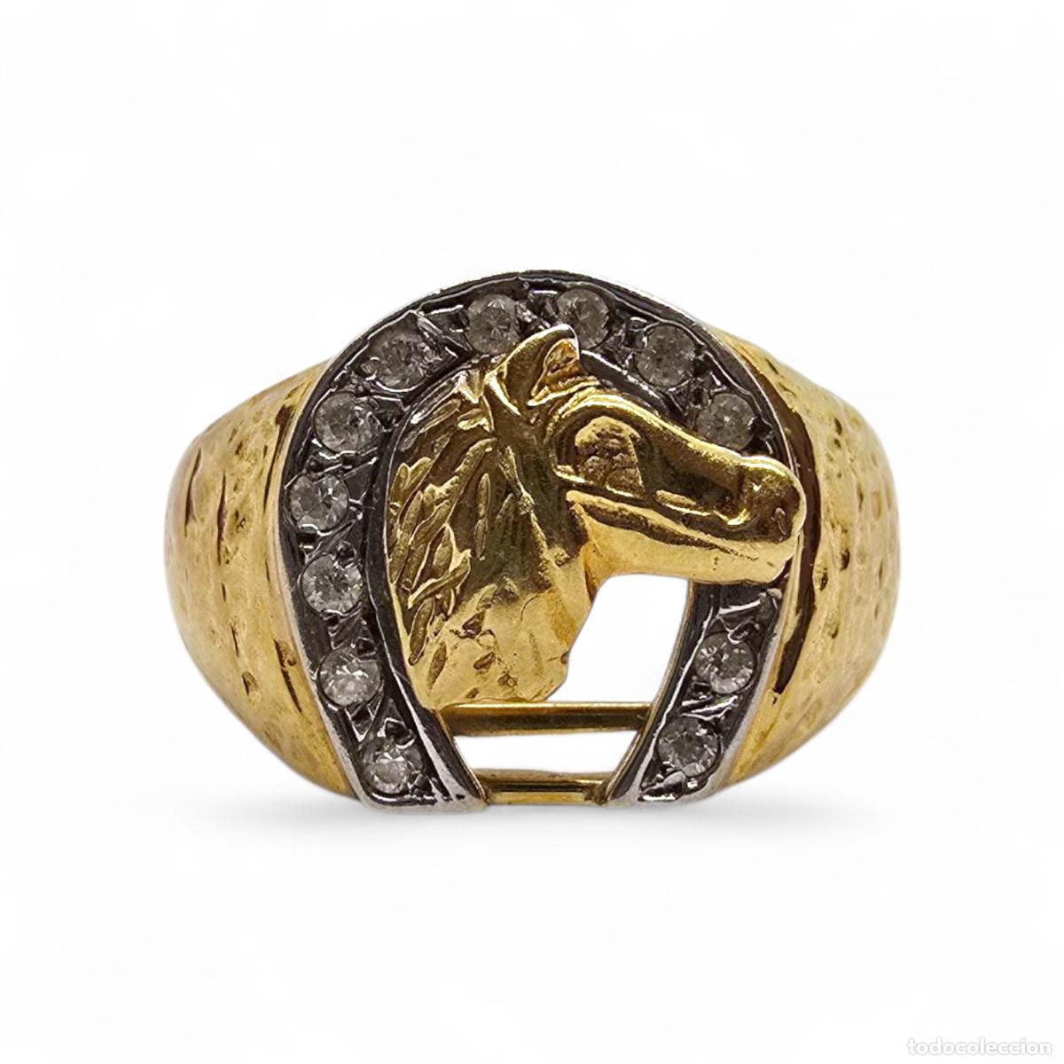 Joyeria: Anillo Ecuestre de Oro de 18kt con Herradura y Caballo