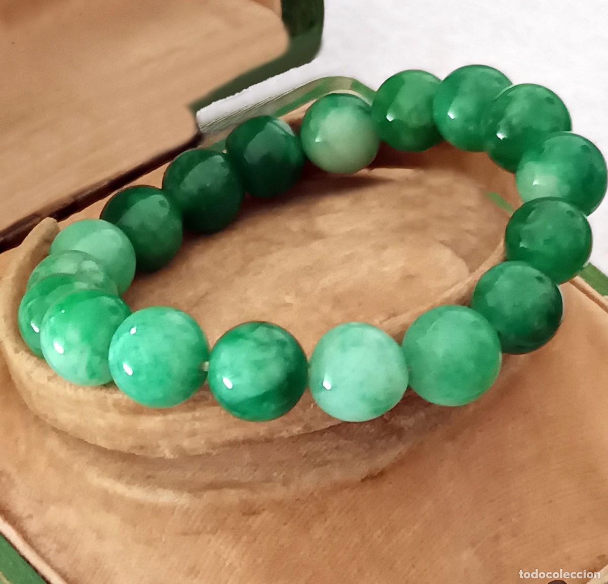 Joyeria: GRAN PULSERA VINTAGE DE 18 MAGN&Iacute;FICOS JADES, CALIDAD SUPERIOR, ESF&Eacute;RICOS DE 10 MM &Oslash;. PESO: 23 GRAMOS
