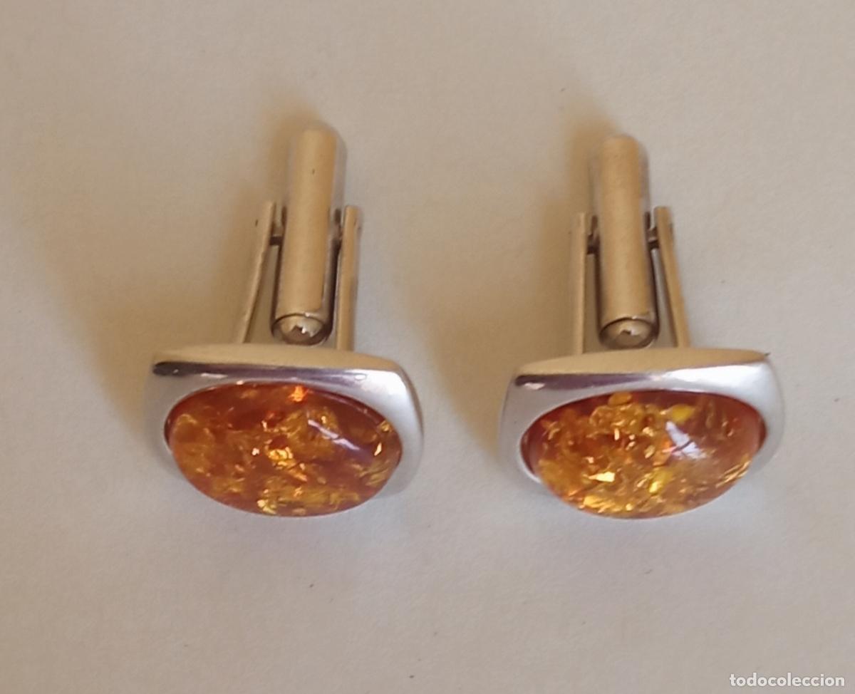 Joyeria: GEMELOS DE PLATA Y &Aacute;MBAR. CONTRASTE 925 - Foto 1