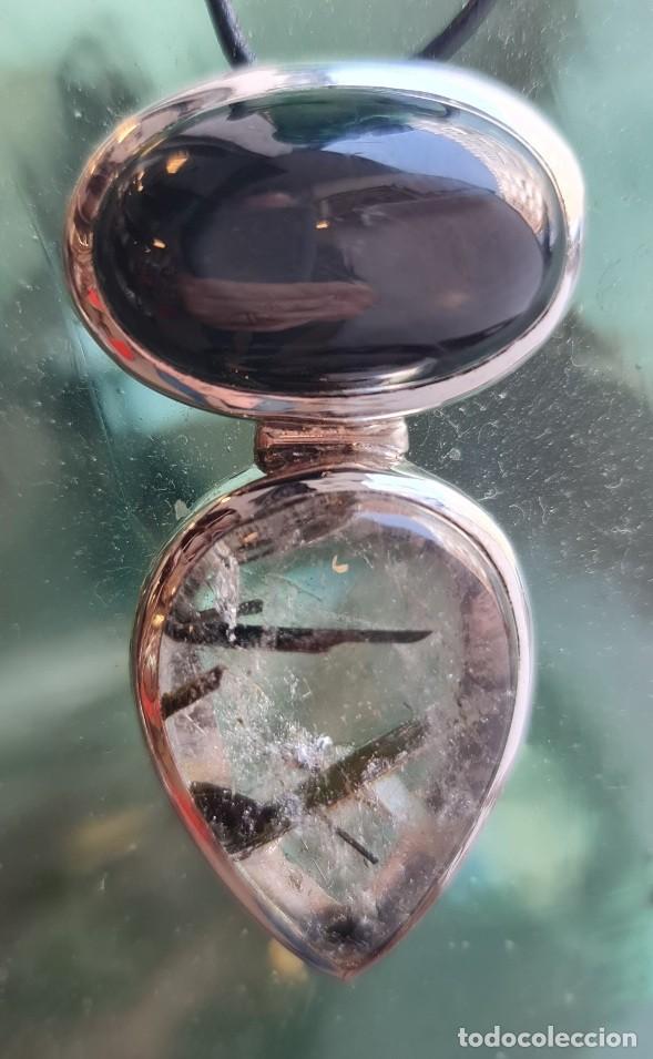 Joyeria: Colgante de Plata de Ley 925 con Rutilo Negro y Cuarzo Turmalinado &mdash; Pieza Artesanal de 23g