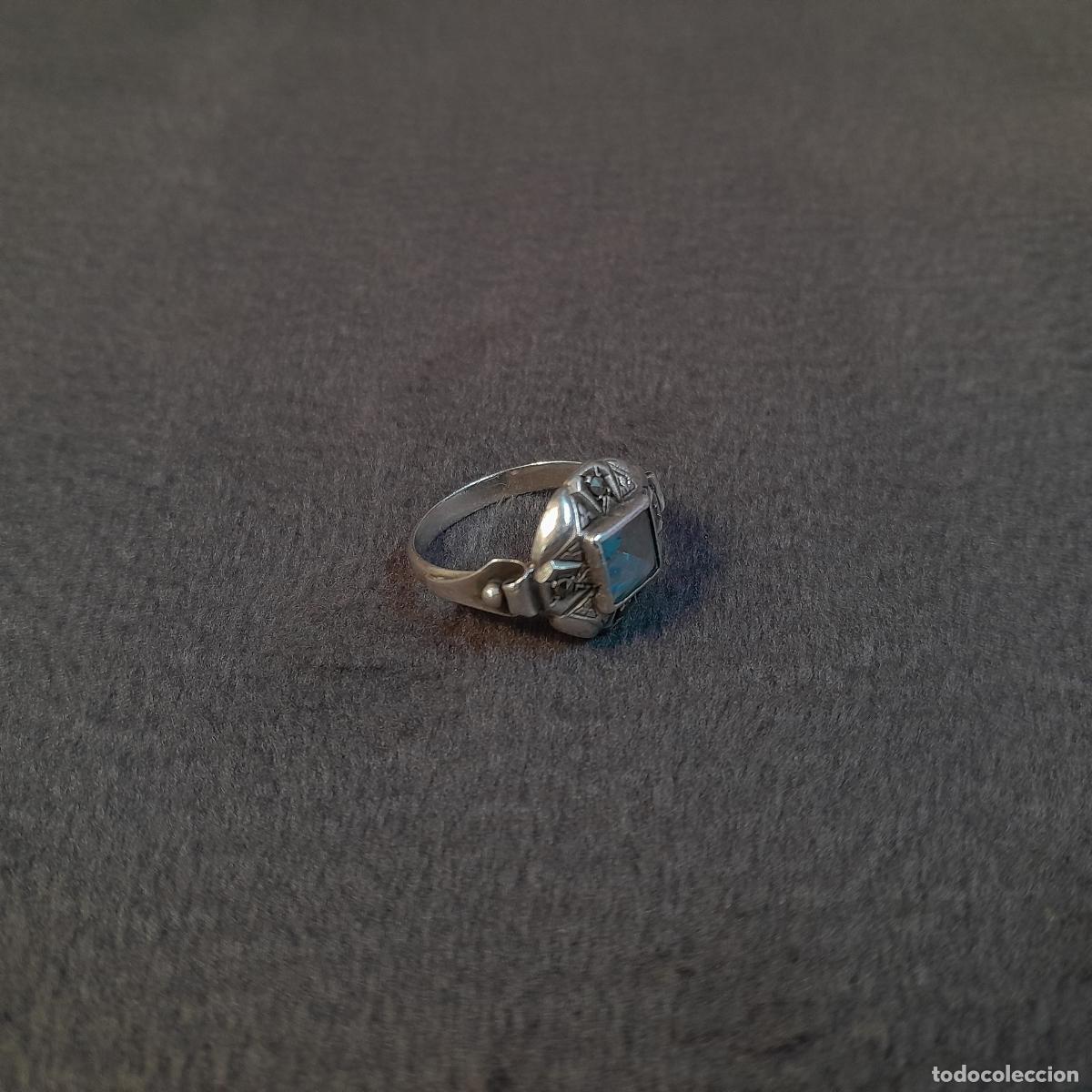 Joyeria: J-4541. ANILLO ART DECO DE PLATA CON AGUAMARINA. SIGLO XX