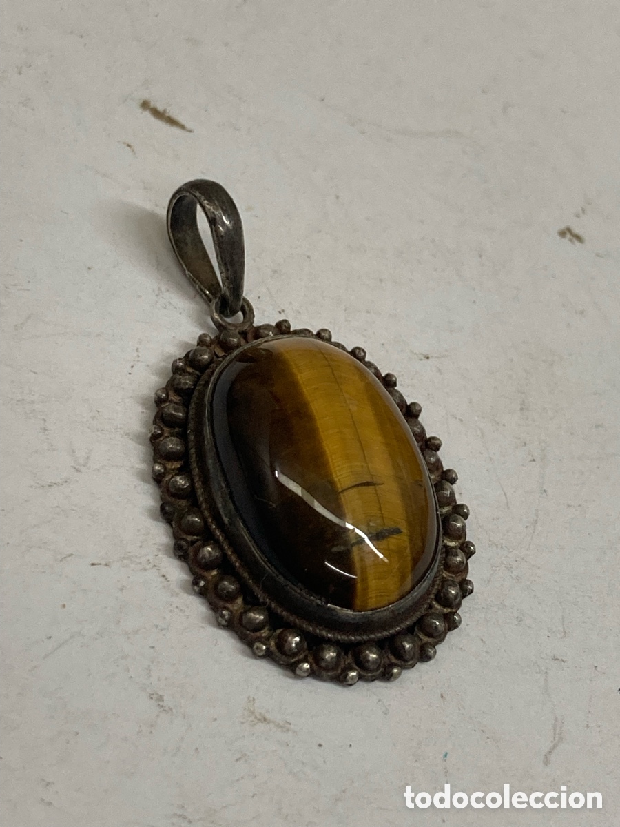 Joyeria: Colgante de plata piedra ojos de tigre C635