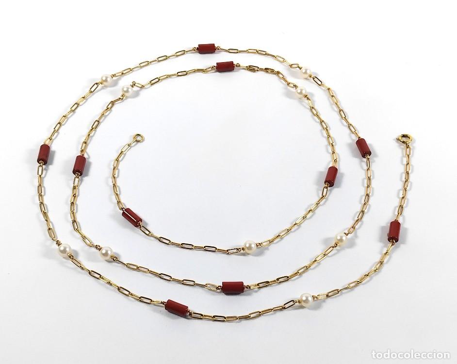 Joyeria: Collar &rdquo;Sautoir&rdquo; vintage en oro de 18kt con Jaspe y Perlas - Italia 1960/1970
