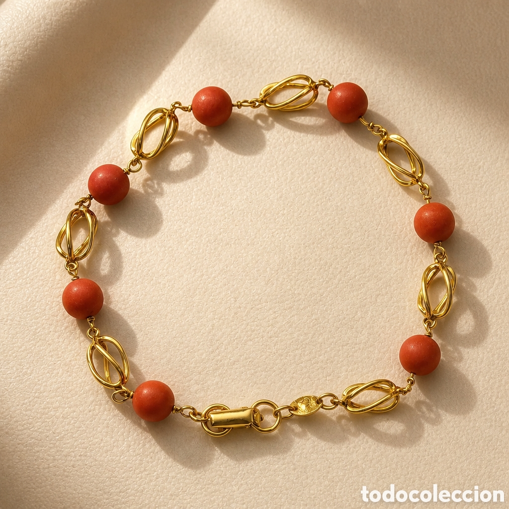 Joyeria: ELEGANTE PULSERA ELABORADA EN ORO 18K Y CORAL NATURAL