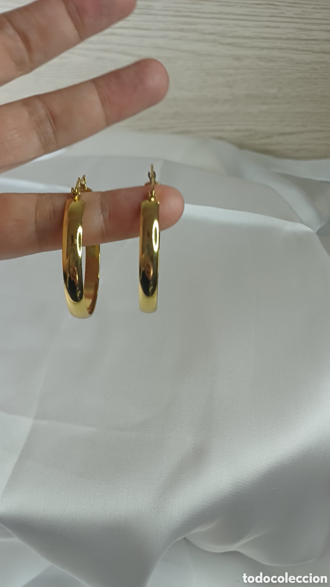Joyeria: PENDIENTES ARO LISO RETRO CHAPADO ORO 18 K - Foto 4