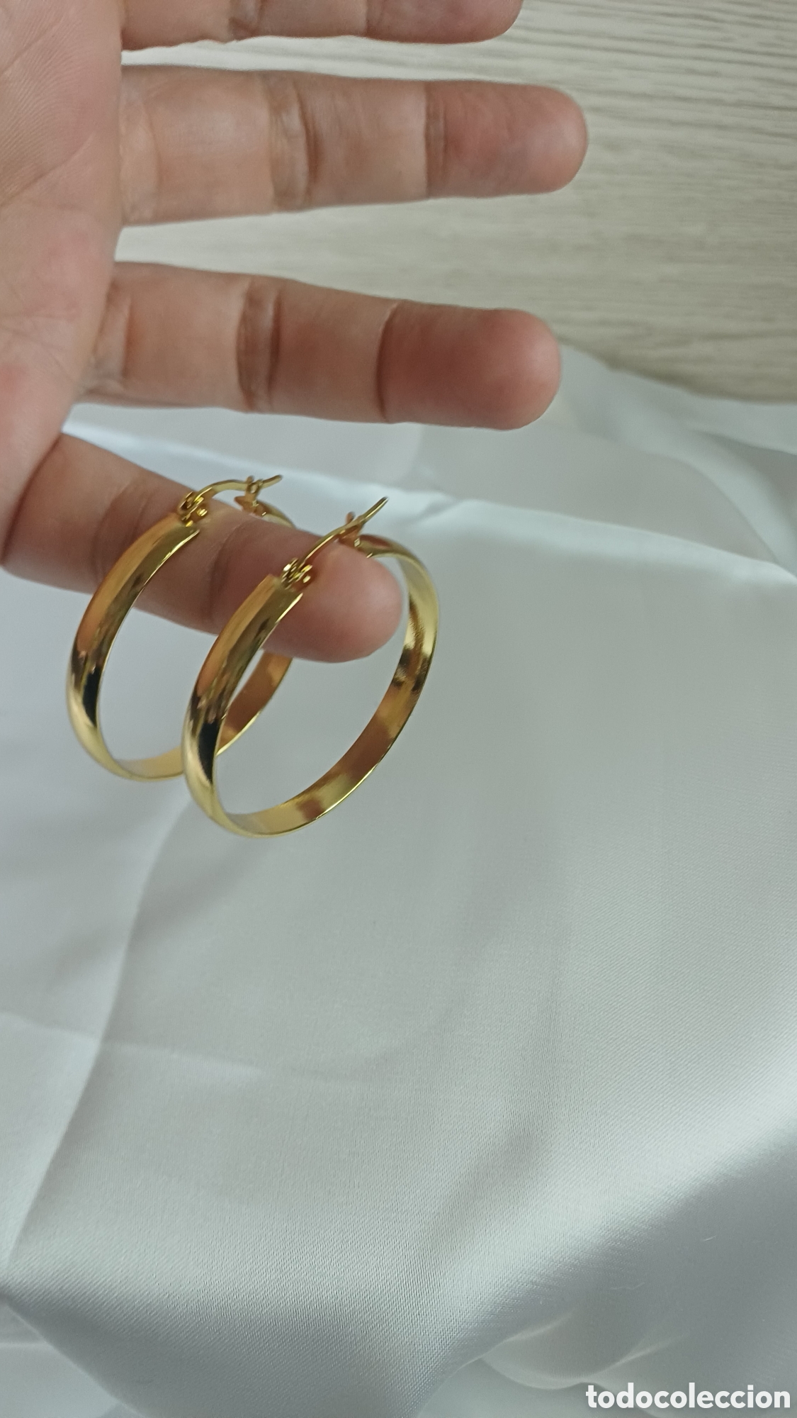 Joyeria: PENDIENTES ARO LISO RETRO CHAPADO ORO 18 K - Foto 5