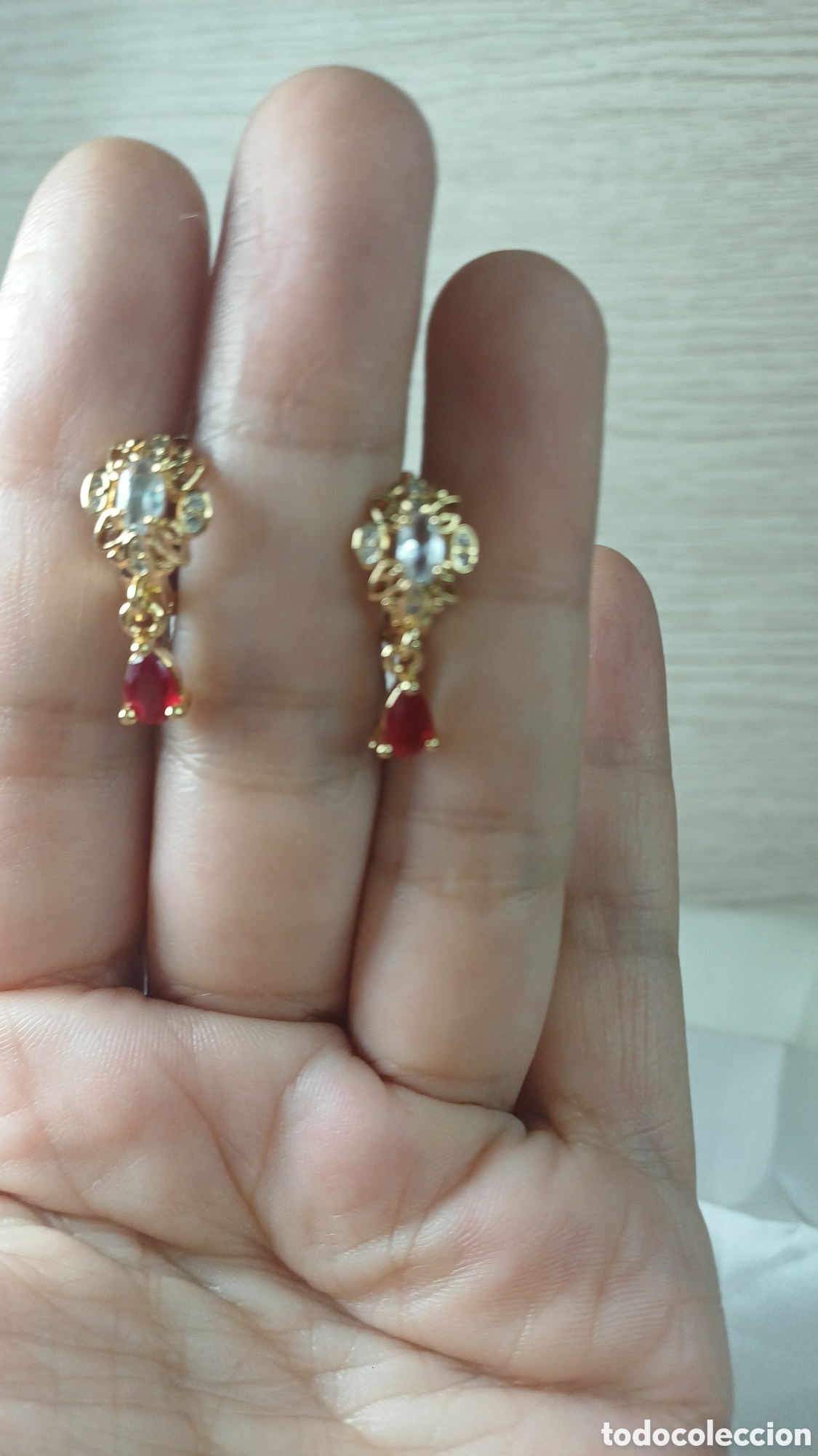 Joyeria: PENDIENTES CUBANITOS CHAPADO ORO 18 K Y RUB&Iacute; - Foto 3