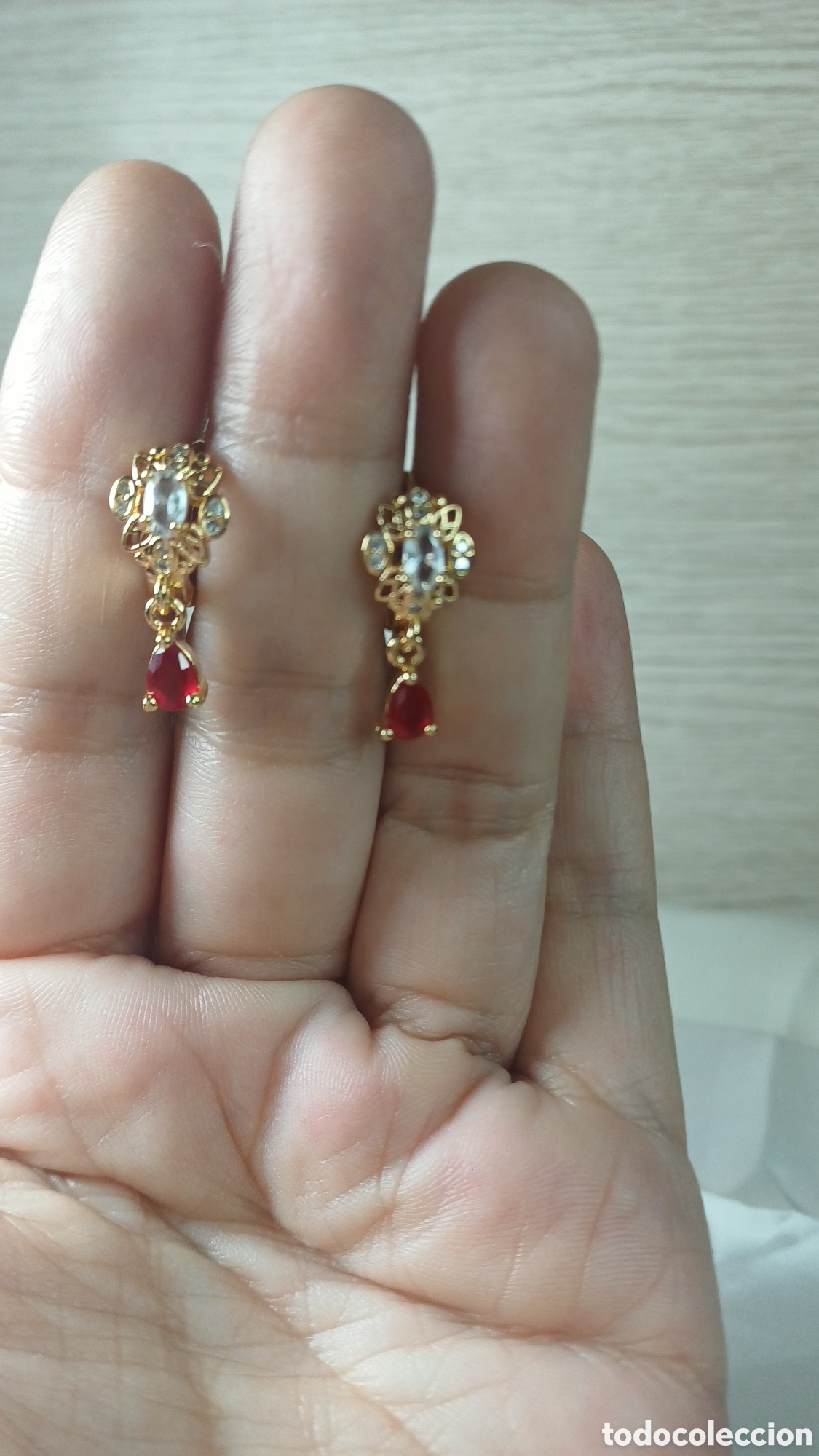 Joyeria: PENDIENTES CUBANITOS CHAPADO ORO 18 K Y RUB&Iacute; - Foto 4