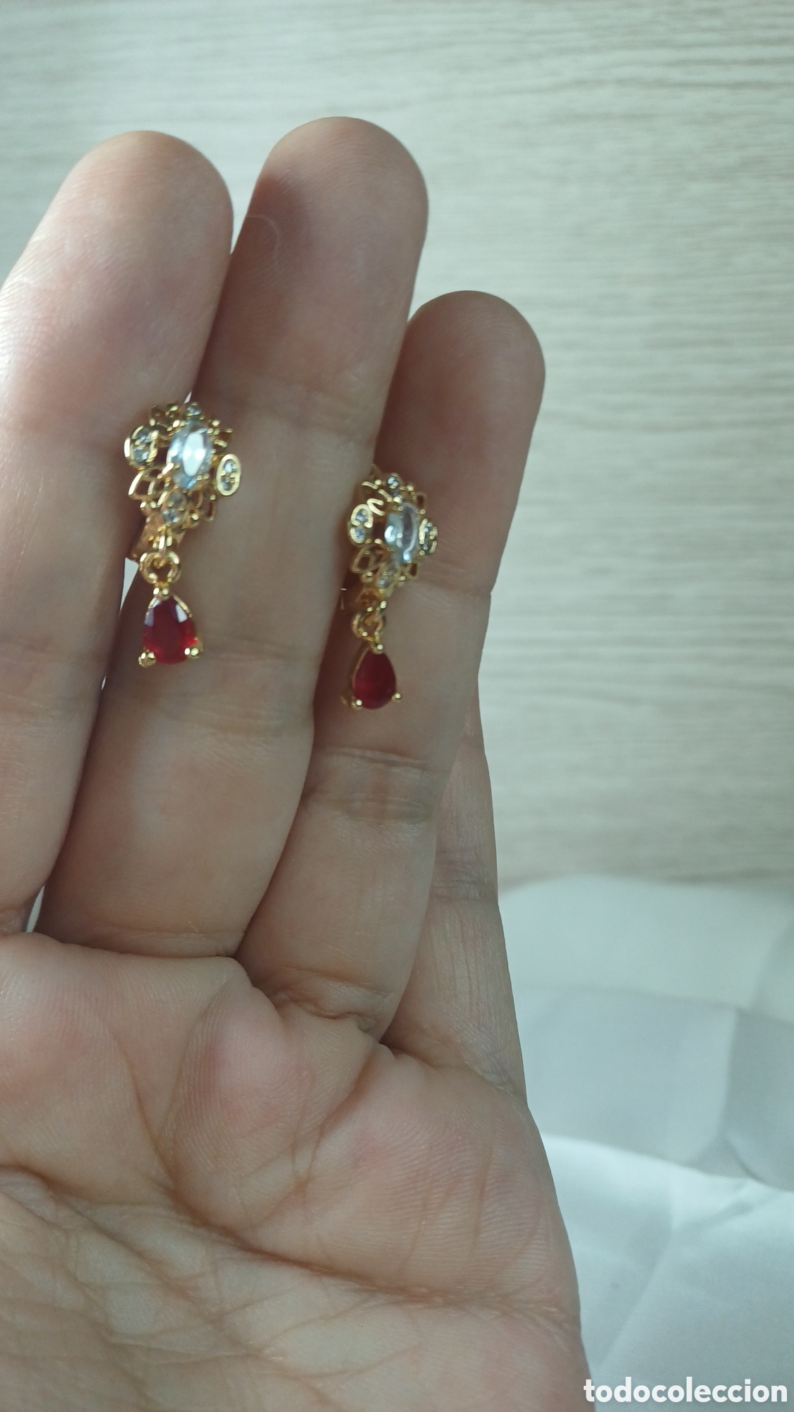 Joyeria: PENDIENTES CUBANITOS CHAPADO ORO 18 K Y RUB&Iacute; - Foto 5