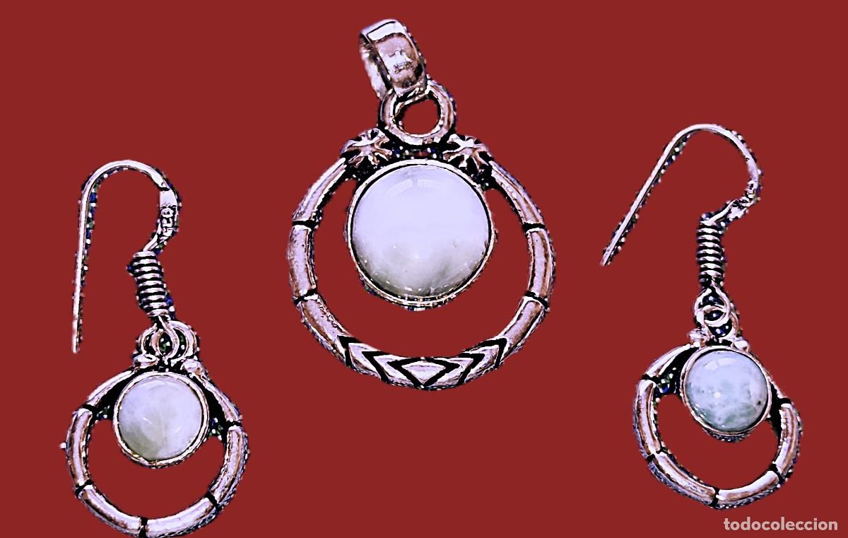 Joyeria: Conjunto Colgante y pendientes Plata con Piedra Larimar.
