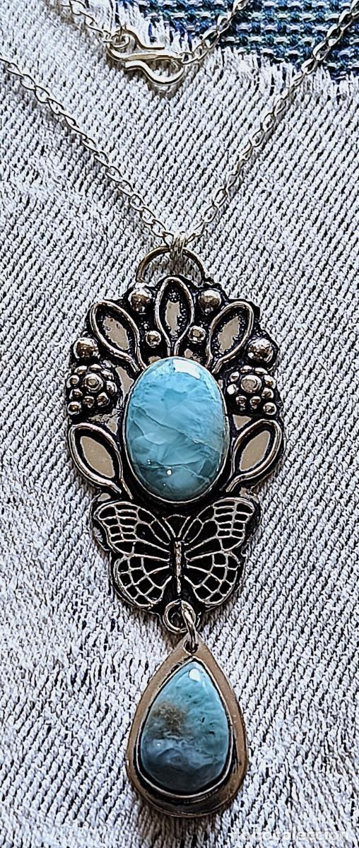 Joyeria: Colgante-Gargantilla Plata con piedras Larimar.