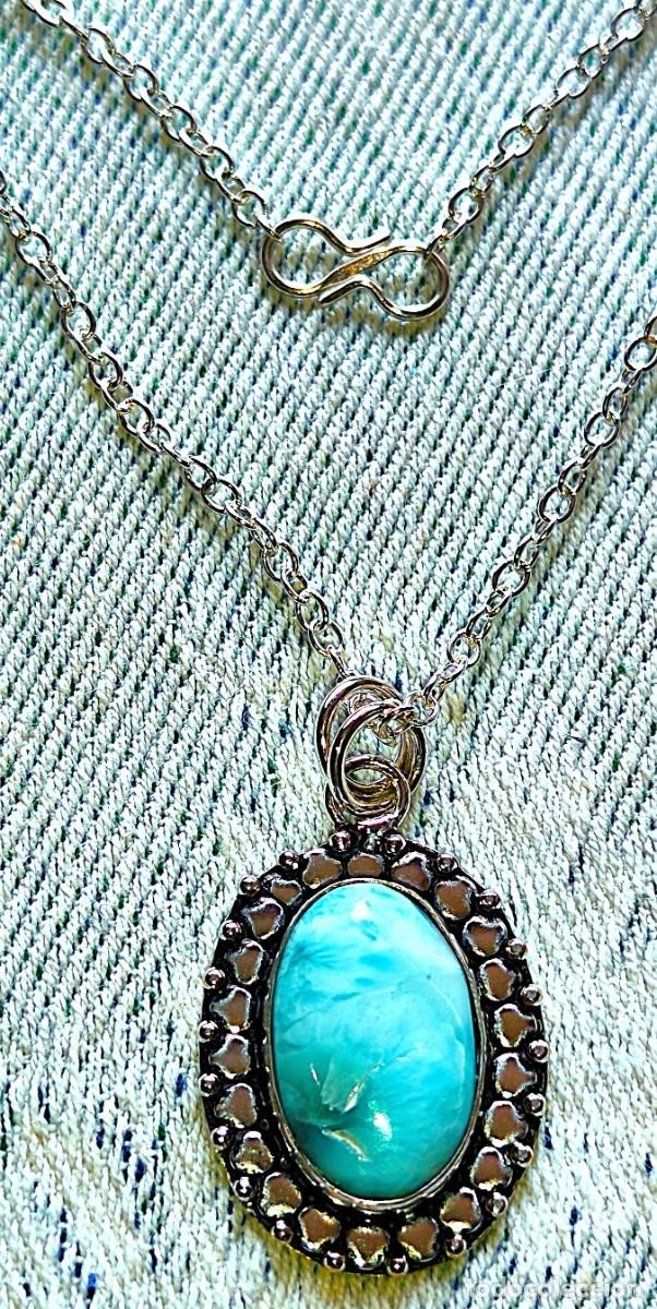 Joyeria: Colgante-Gargantilla Plata con piedra Larimar y cadena Plata