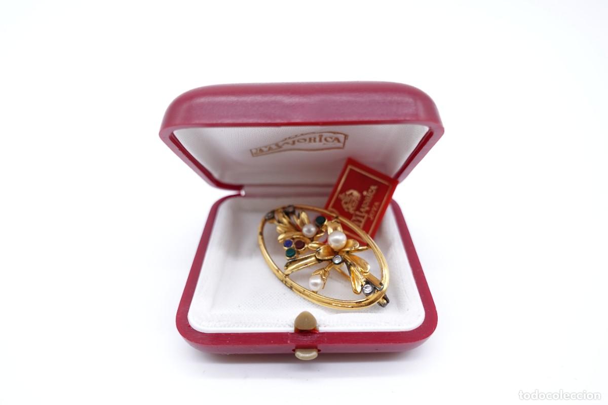 Joyeria: BROCHE FLORAL VINTAGE PERLAS Y CRISTALES EN ESTUCHE MAJORICA NUEVO CON ETIQUETA