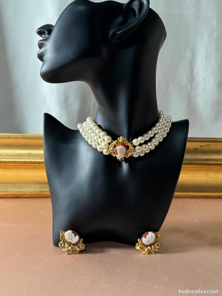 Joyeria: Conjunto vintage de collar y pendientes estilo camafeo - Foto 1