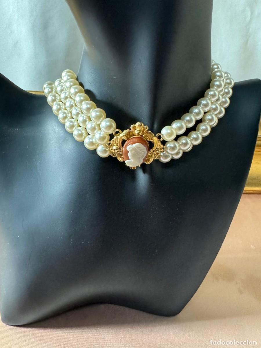 Joyeria: Conjunto vintage de collar y pendientes estilo camafeo - Foto 2