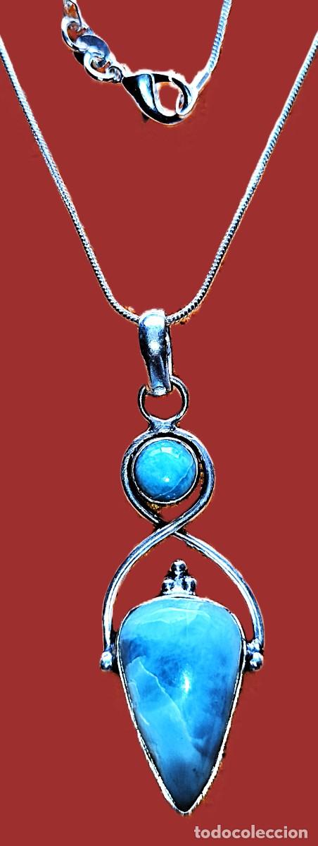 Joyeria: Colgante gargantilla Chapado en Plata con 2 piedras Larimar y cadena Plata de ley