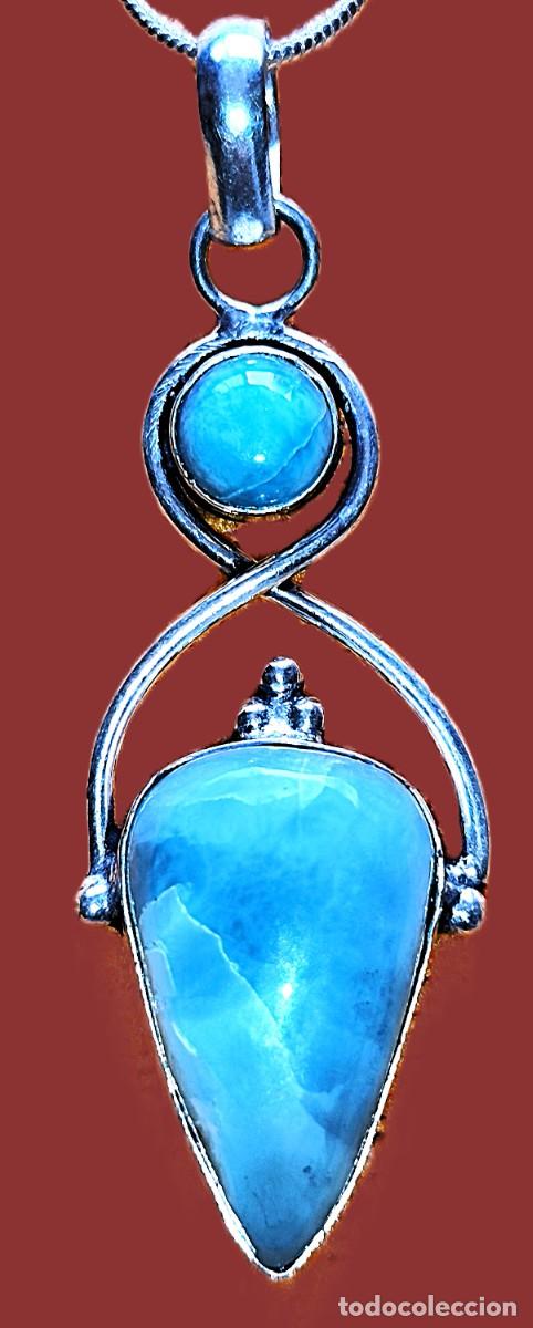 Joyeria: Colgante gargantilla Chapado en Plata con 2 piedras Larimar y cadena Plata de ley