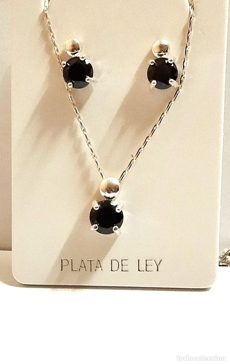 Joyeria: Conjunto en Plata Ley con circonitas negras, colgante y pendientes