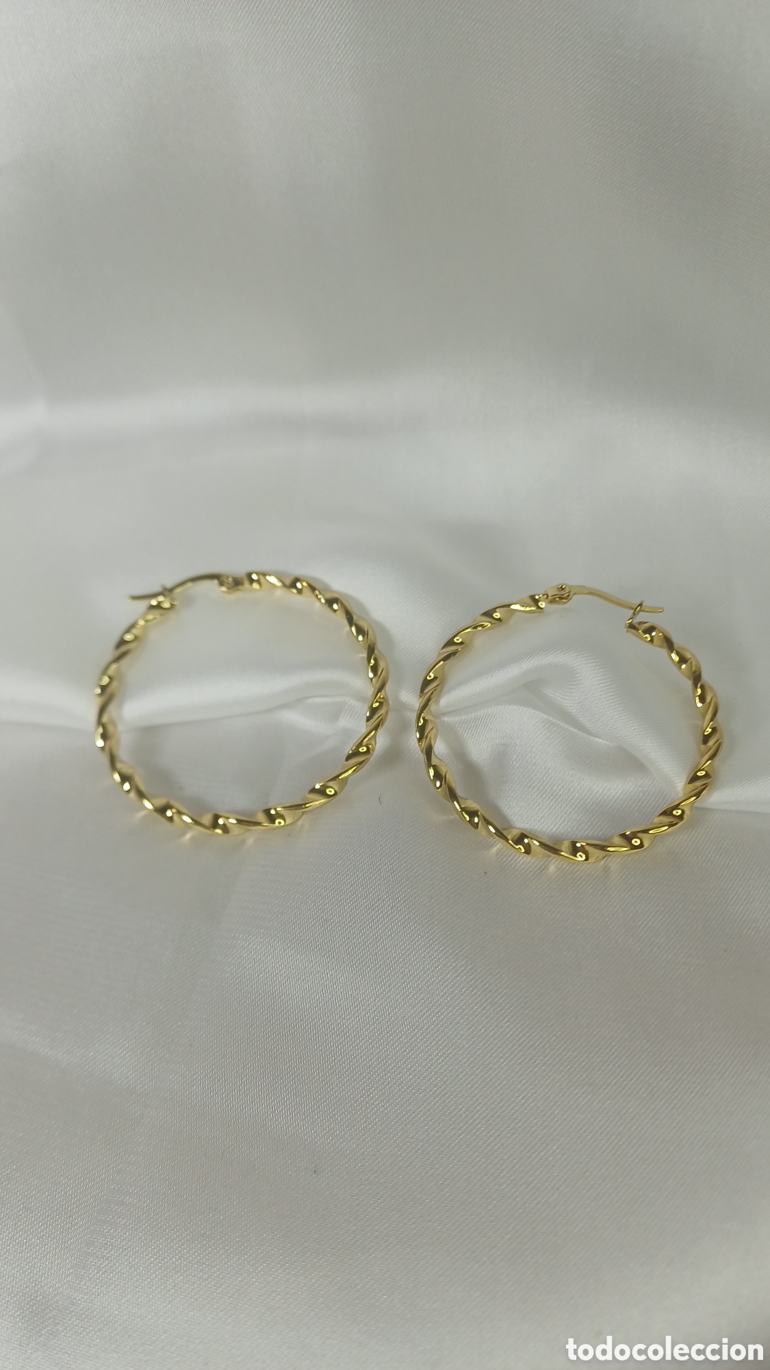 Joyeria: Aros Pendientes Vintage Chapado Oro 18 k Rizado 4 cm