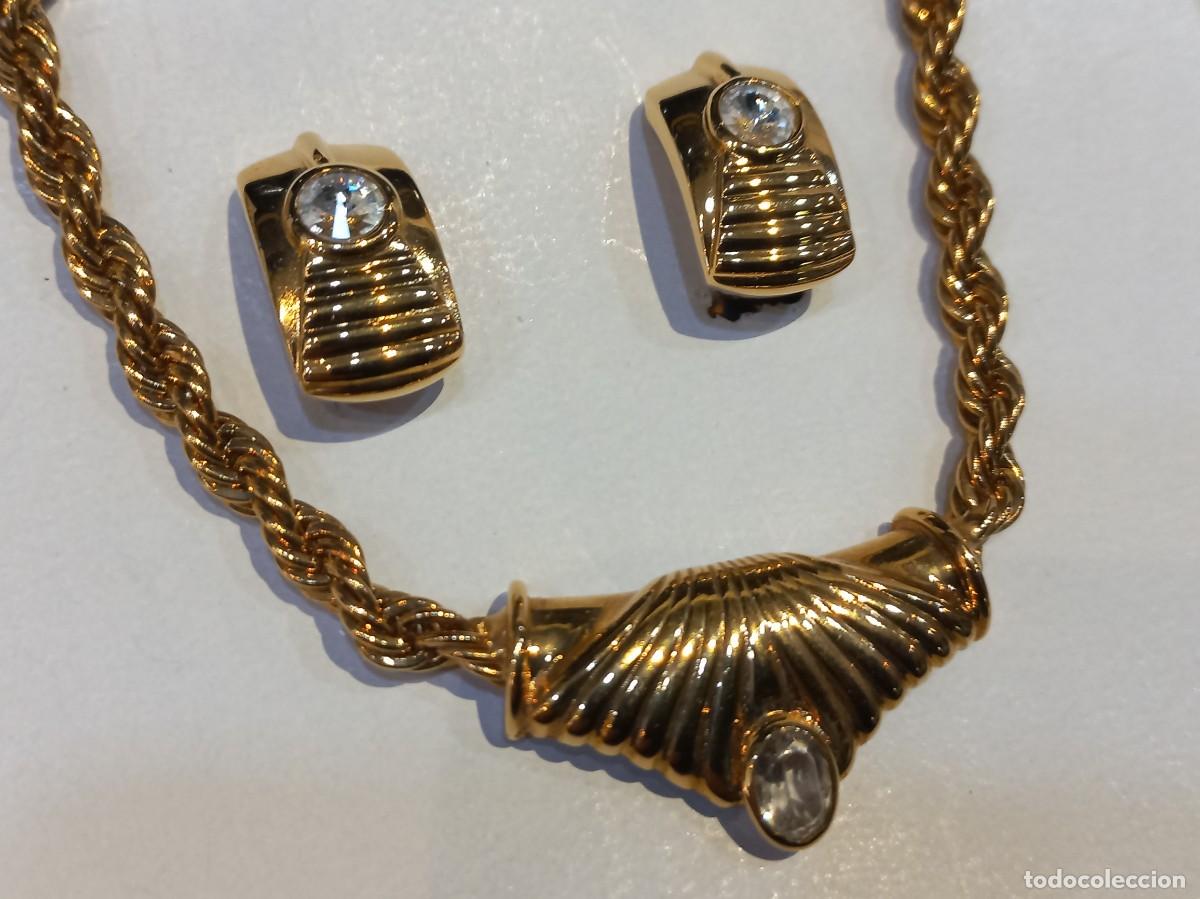 Joyeria: GARGANTILLA Y PENDIENTES chapado &uml;EDUAR&uml; cord&oacute;n-triangulo con piedra cristal