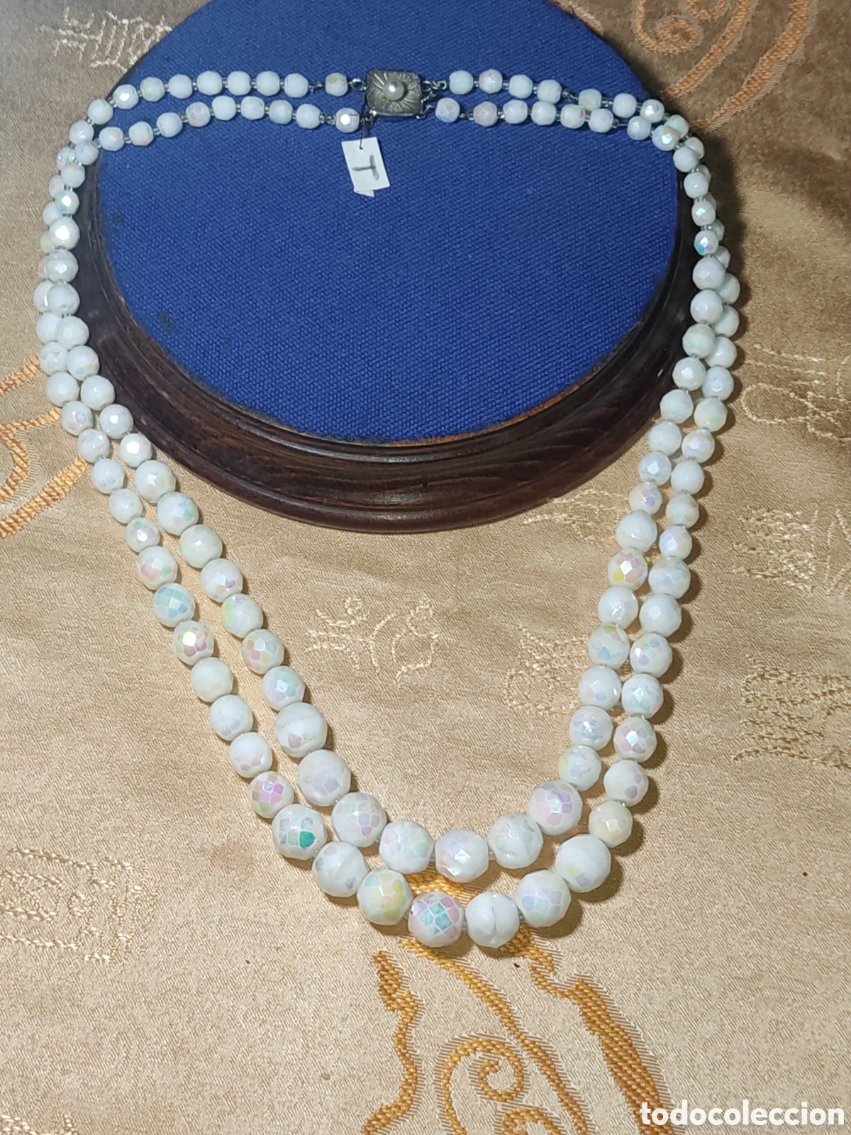 Joyeria: Bonito collar 2 hilos de cristal blanco facetado de destellos.Vintage.*T*