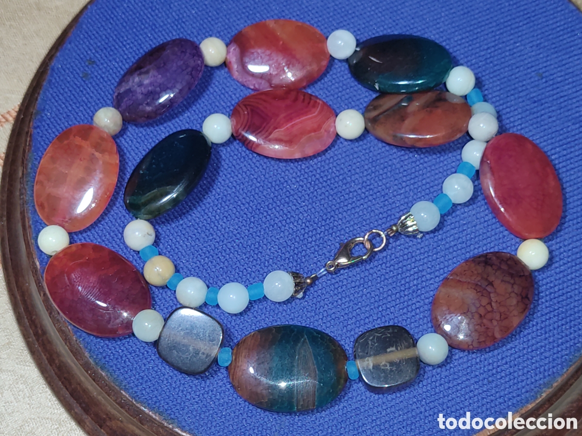 Joyeria: Collar de piezas de &aacute;gata ovalada.Vintage. - Foto 4