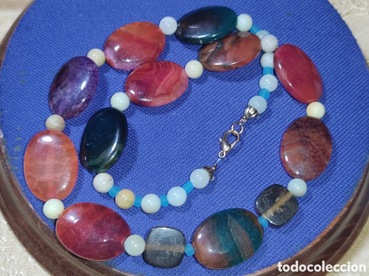 Joyeria: Collar de piezas de &aacute;gata ovalada.Vintage. - Foto 5
