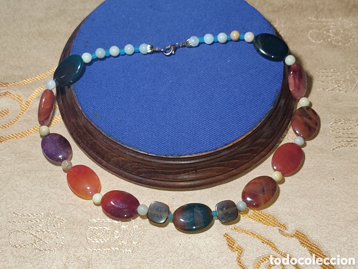 Joyeria: Collar de piezas de &aacute;gata ovalada.Vintage.