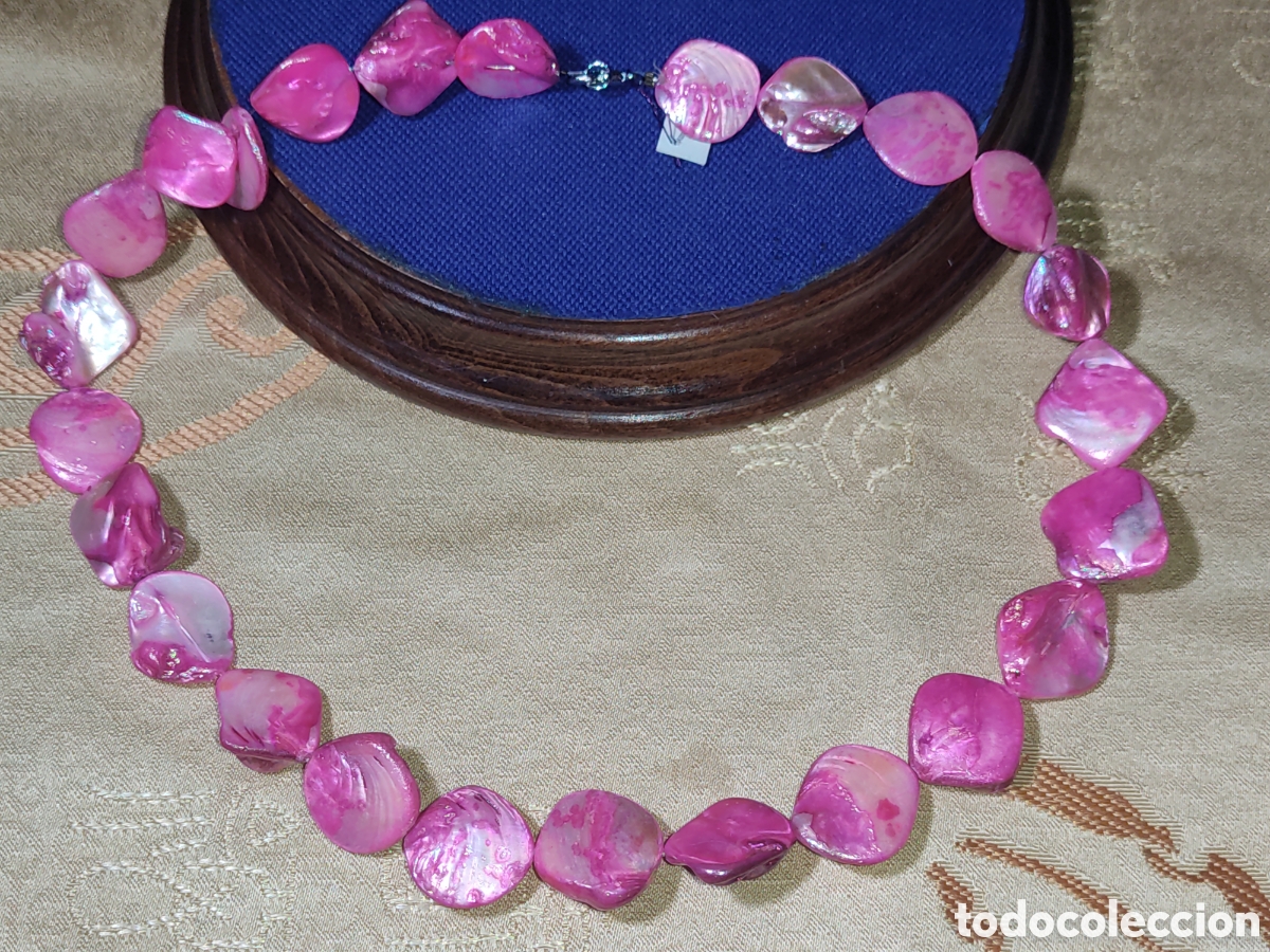 Joyeria: Collar de piezas de n&aacute;car rosa.Vintage