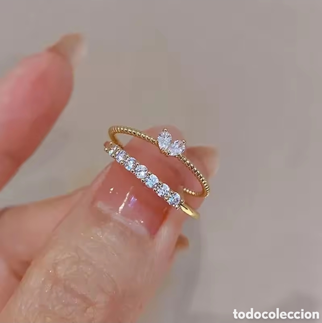 Joyeria: Anillos de lujo con forma de coraz&oacute;n de circonita para mujer, ajustables, con dise&ntilde;o de diamantes de