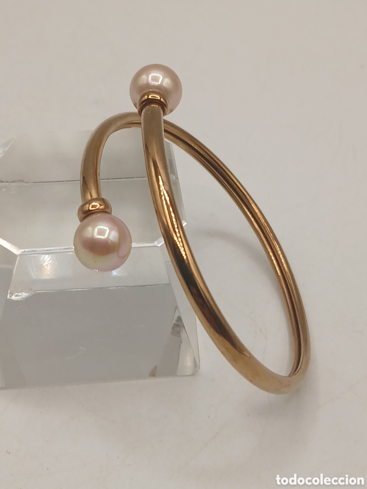 Joyeria: Pulsera ajustable lat&oacute;n chapado oro y perla cultivada