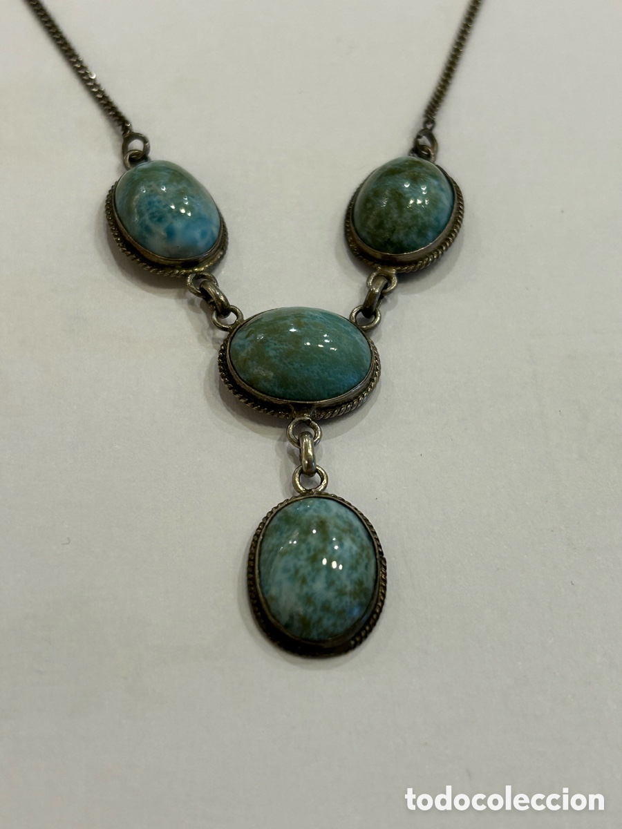 Joyeria: Collar vintage de plata y larimar o amazonita - Foto 2