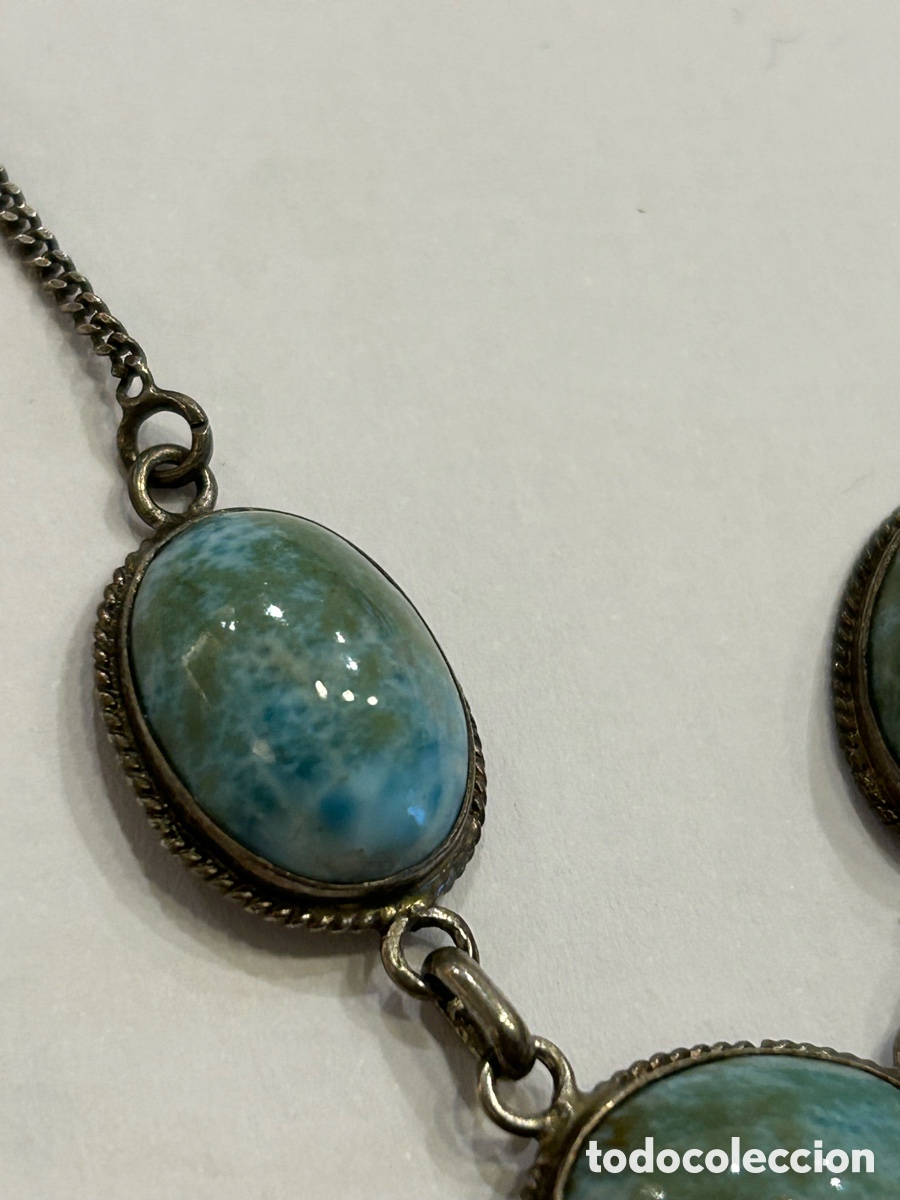 Joyeria: Collar vintage de plata y larimar o amazonita - Foto 3