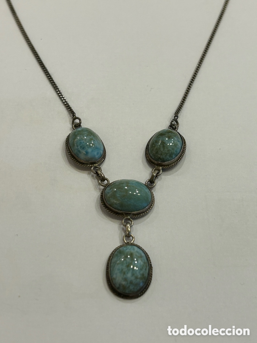 Joyeria: Collar vintage de plata y larimar o amazonita