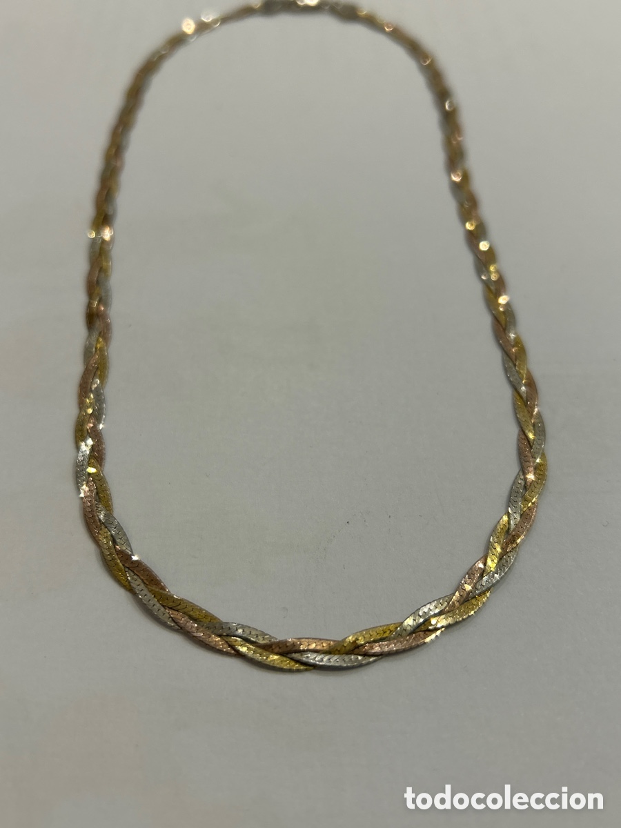 Joyeria: Cadena gargantilla de plata , trenzado tricolor.