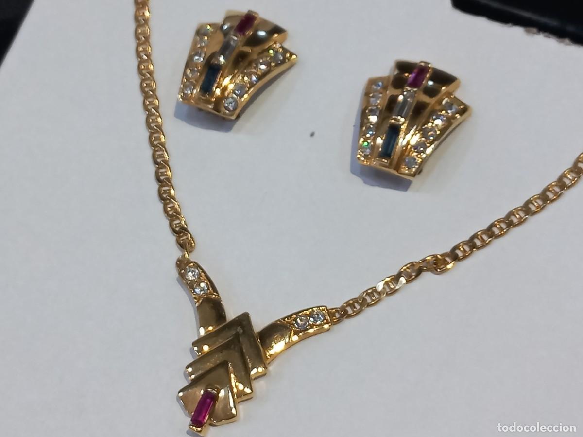 Joyeria: GARGANTILLA Y PENDIENTES chapado &uml;EDUAR&uml; espiga-cristal-fucsia-azul