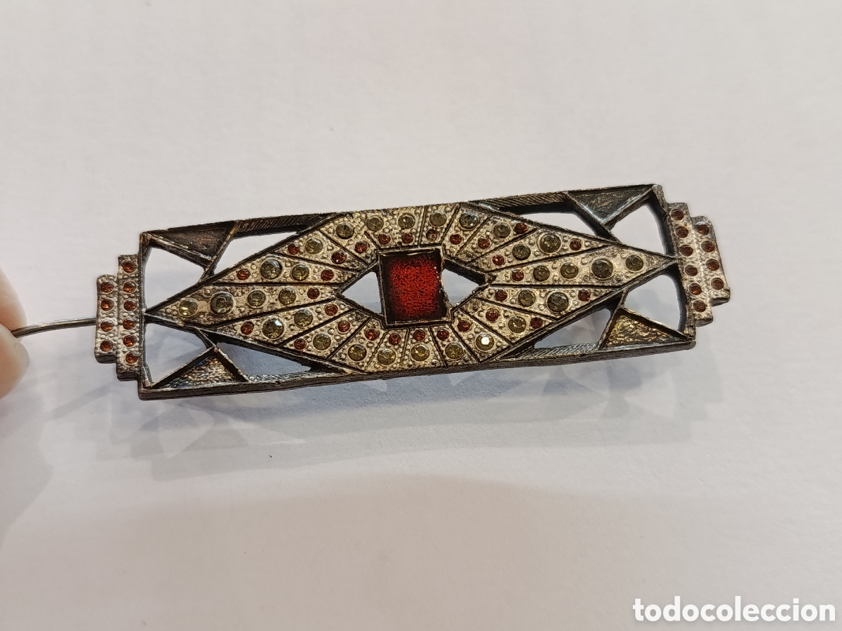 Joyeria: Boche estilo art deco, plata. Cristales y esmalte