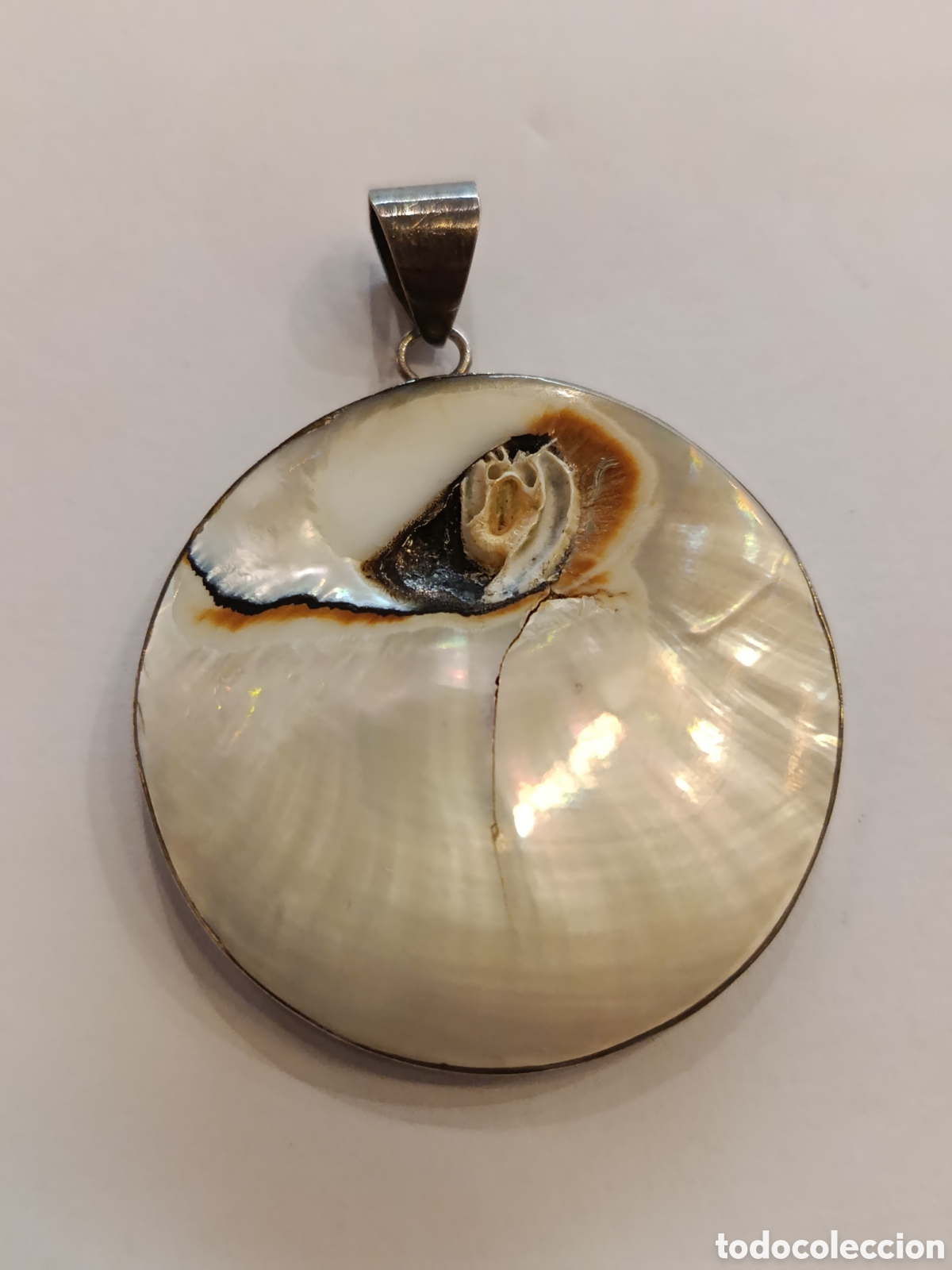 Joyeria: Colgante, medall&oacute;n plata de ley y nacar.