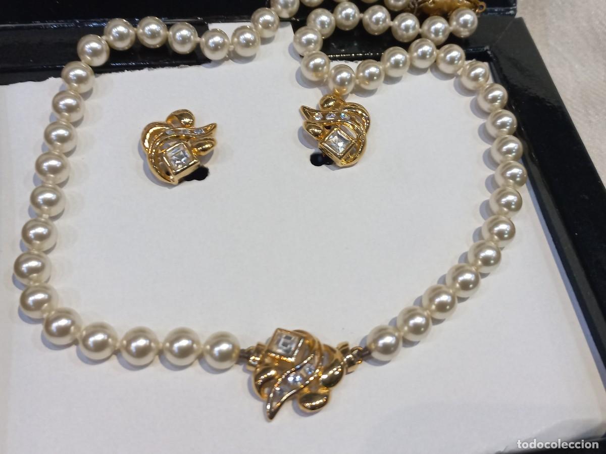 Joyeria: COLLAR PERLAS con CENTRO Y PENDIENTES chapado &uml;EDUAR&uml; perla-centro p piedra cuadrada