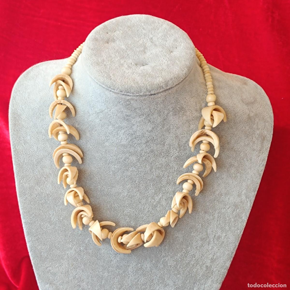 Joyeria: Collar hueso tallado boho tribal 52 cm