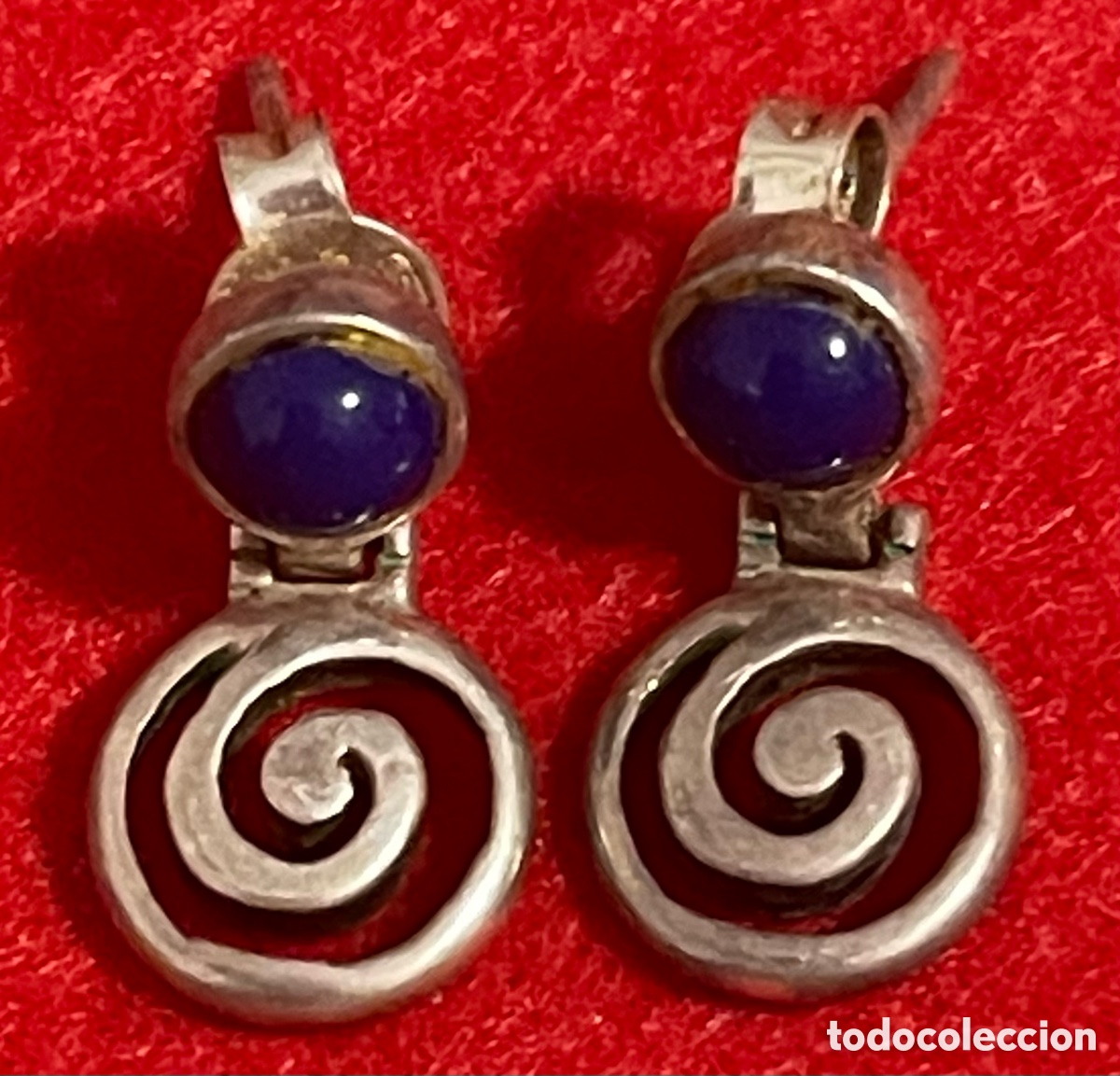 Joyeria: Hermosa pareja de pendientes en plata de ley contrastada y piedra azul