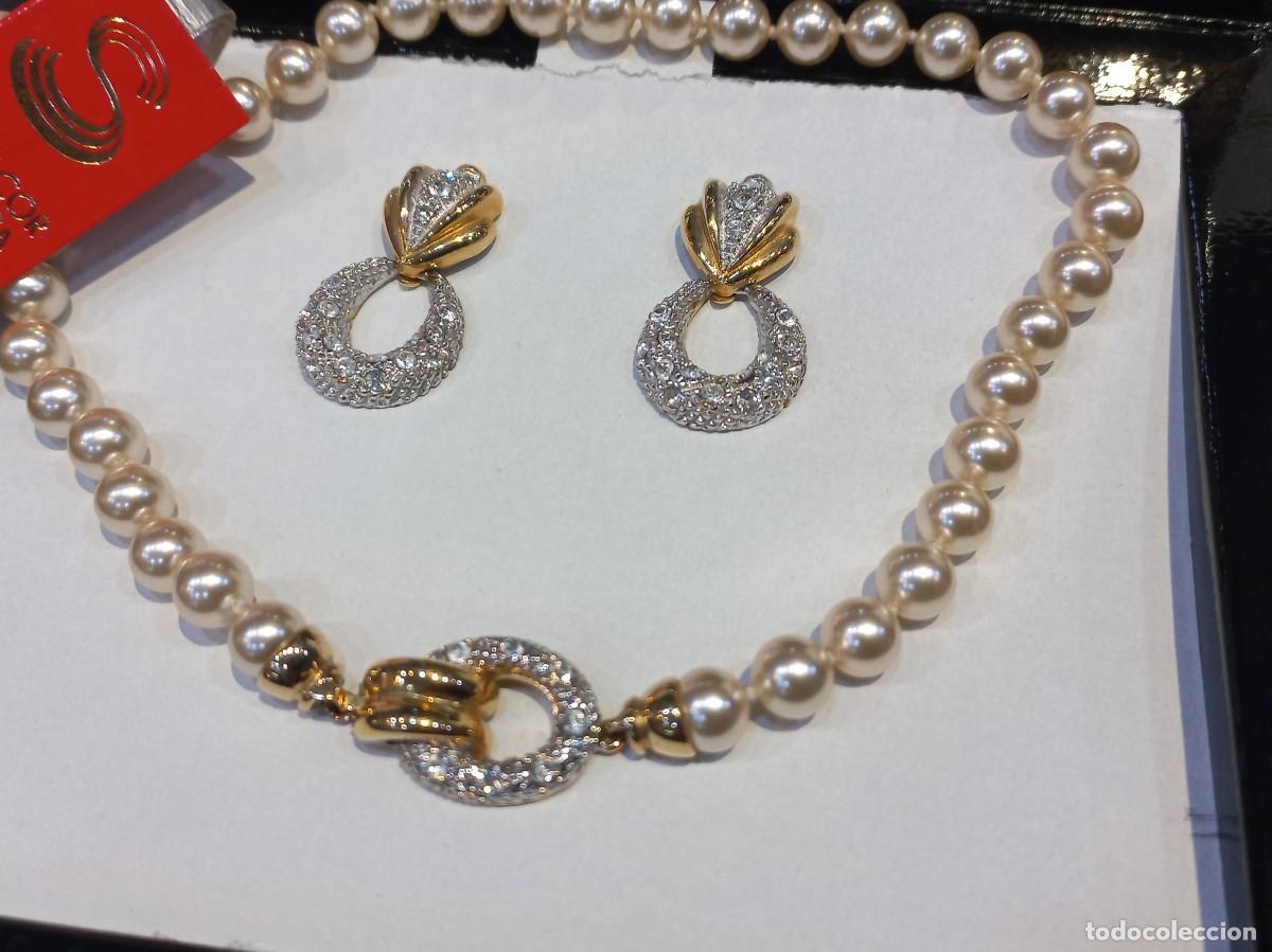 Joyeria: COLLAR PERLAS con CENTRO BROCHE ARO Y PENDIENTES chapado &uml;EDUAR&uml;