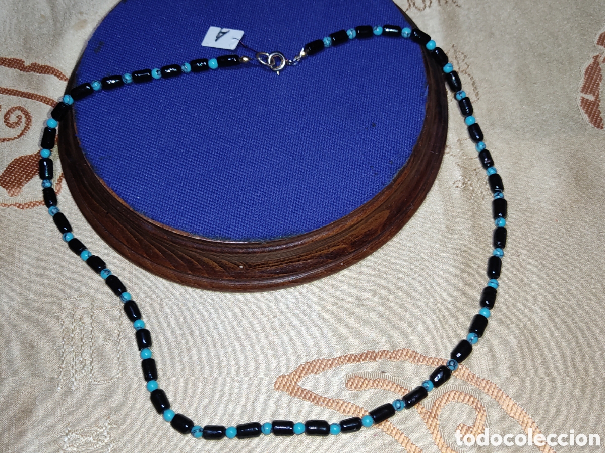 Joyeria: Collar de cristal de Murano negro y bolitas de turquesa.Vintage.