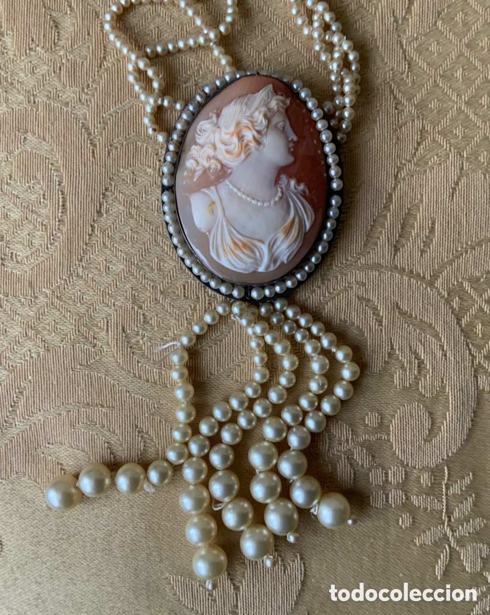 Joyeria: ANTIGUO COLLAR CON CAMAFEOS TALLADOS A MANO EN CONCHA PIEL DE &Aacute;NGEL