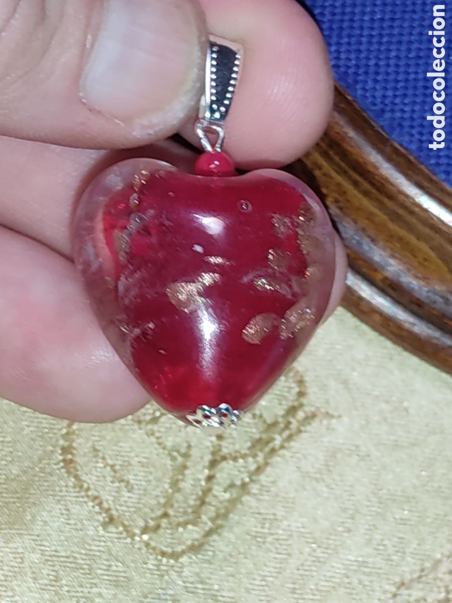 Joyeria: Hermoso colgante coraz&oacute;n de cristal de Murano.Vintage.