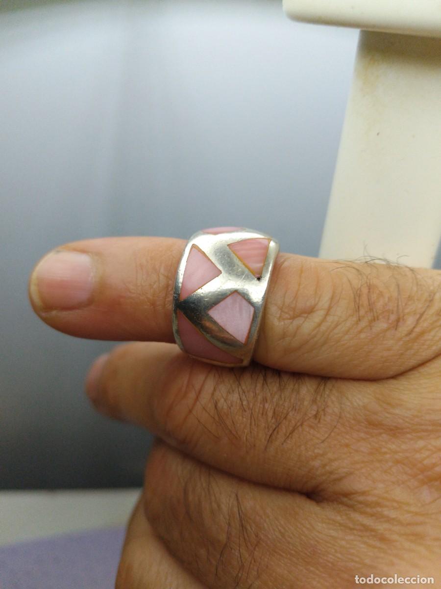 Joyeria: Anillo grueso plata 925 incrustaciones en n&aacute;car