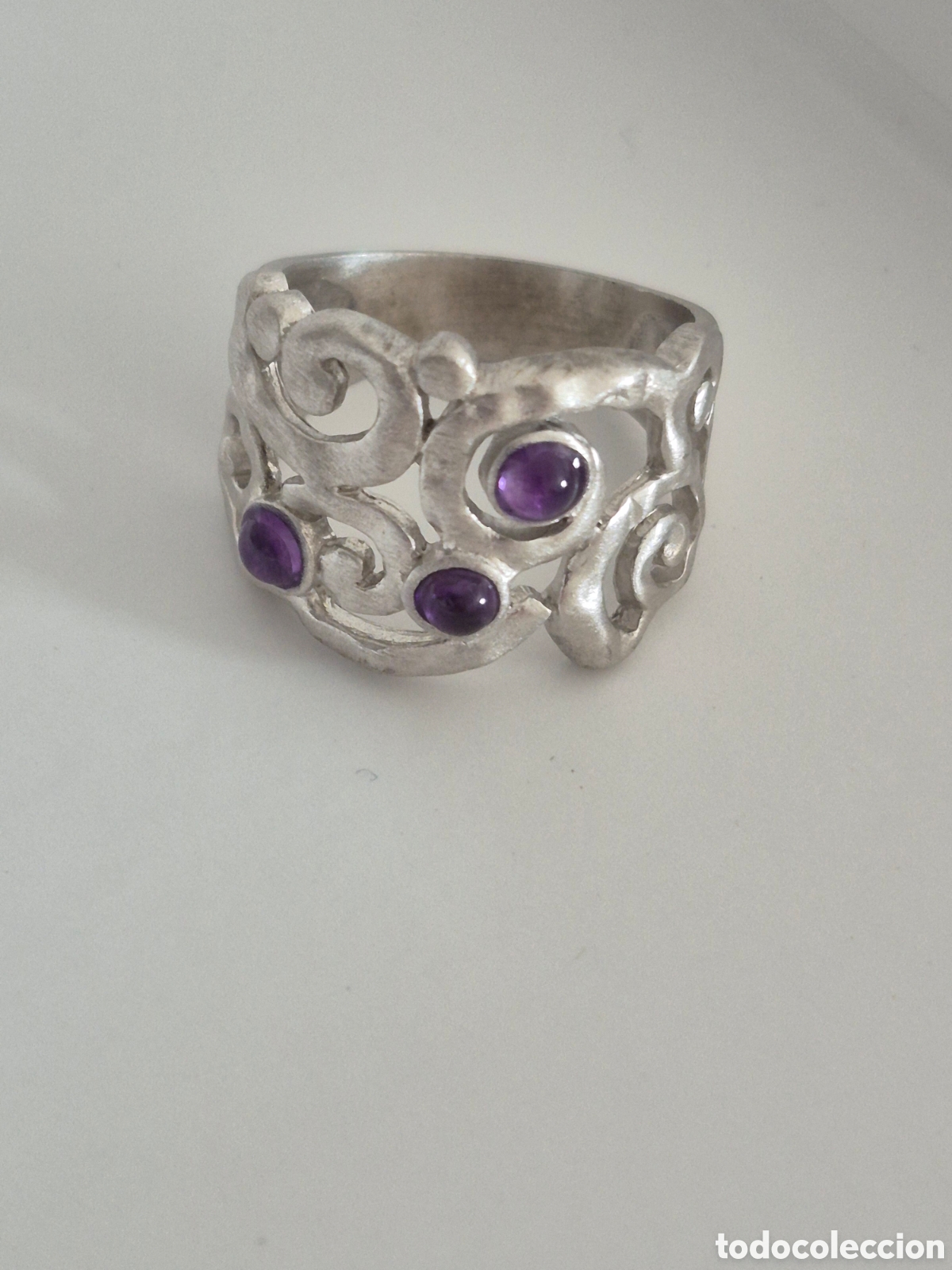 Jewelry: EXCLUSIVO ANILLO DE DISE&Ntilde;O DE PLATA CON 3 AMATISTAS. REF S1 JOY ACT ANILLOS 100726
