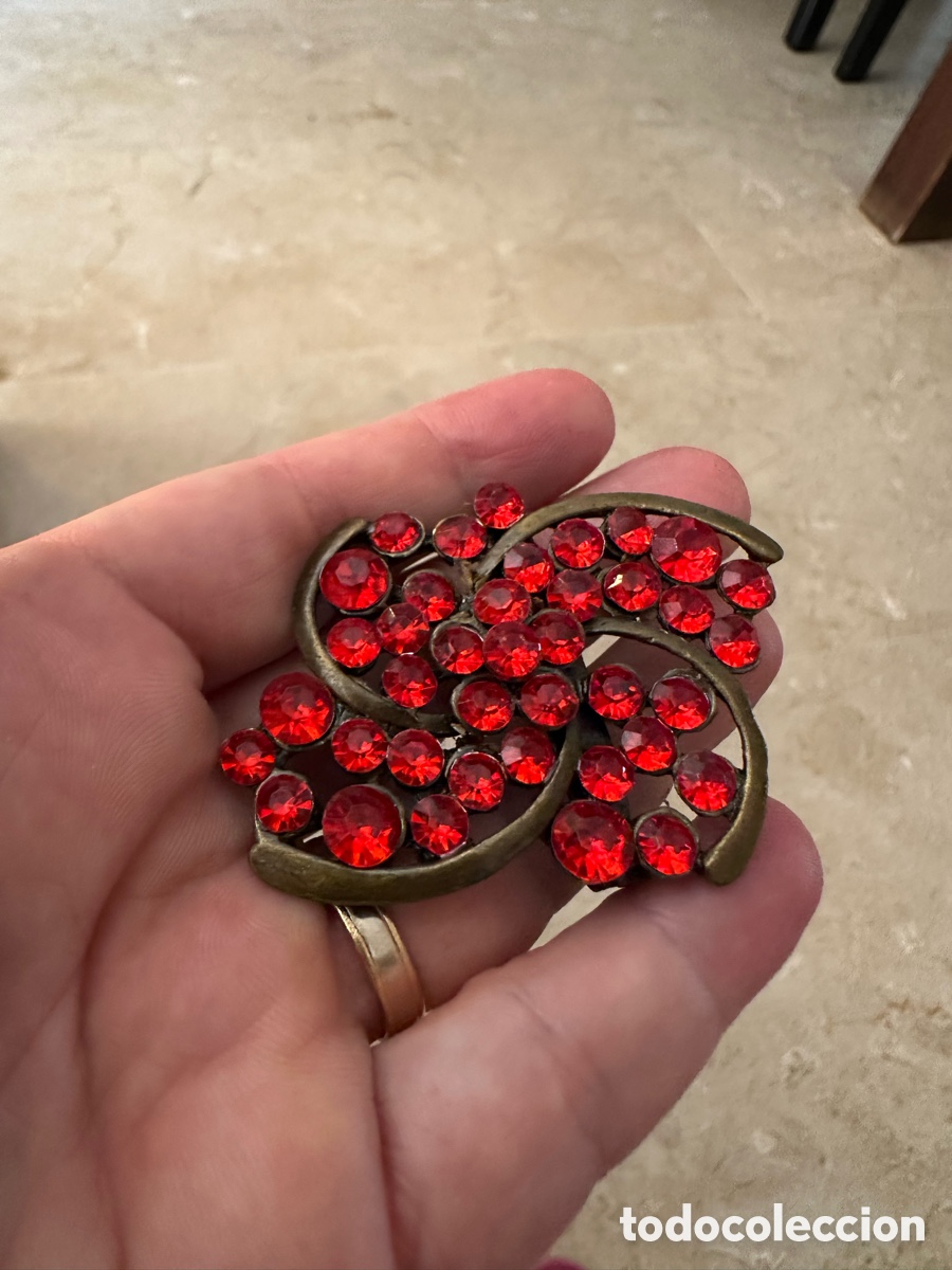 Joyeria: Broche bronce antiguo con piedras rojas - Foto 2